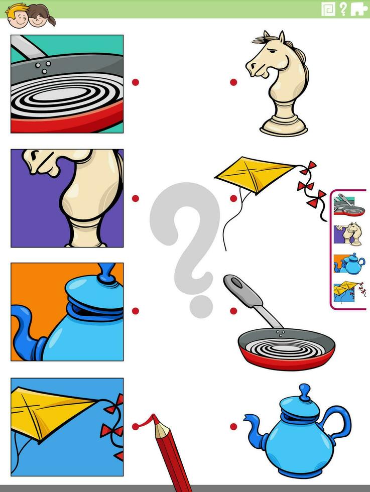 match cartoon objects and clippings educational activity vector