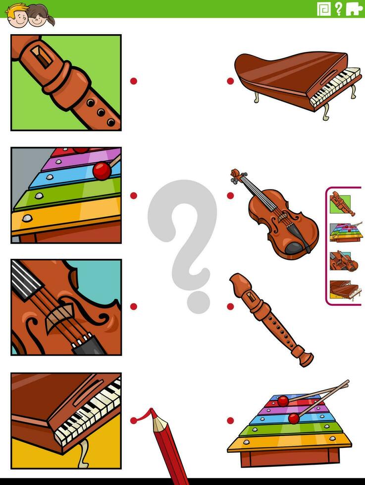 match musical instruments and clippings educational activity vector