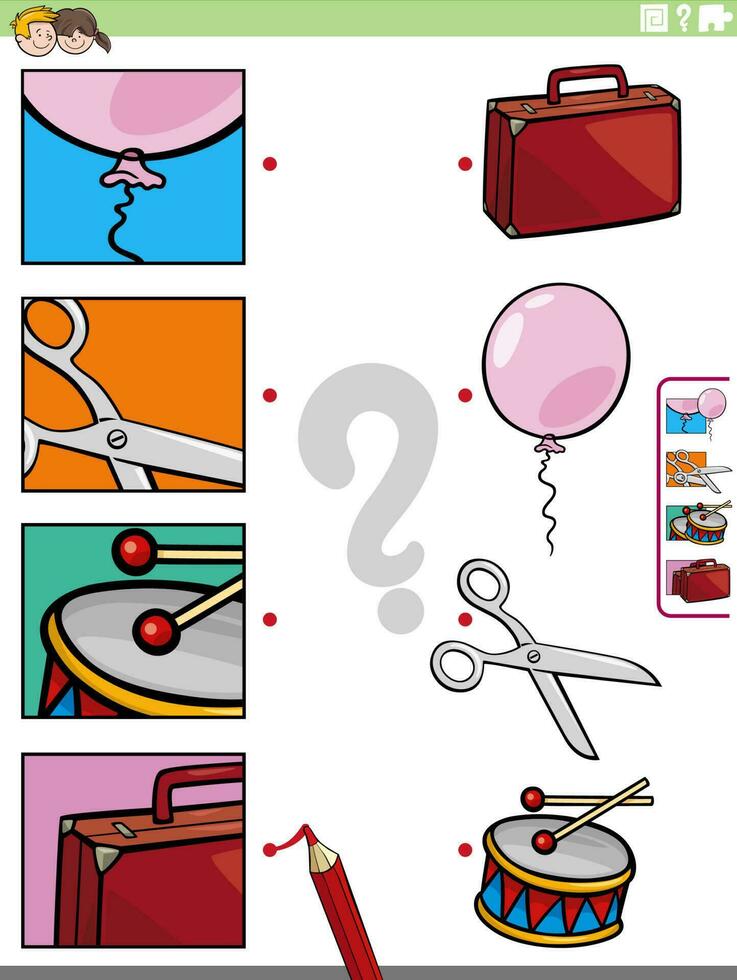 match cartoon objects and clippings educational activity vector