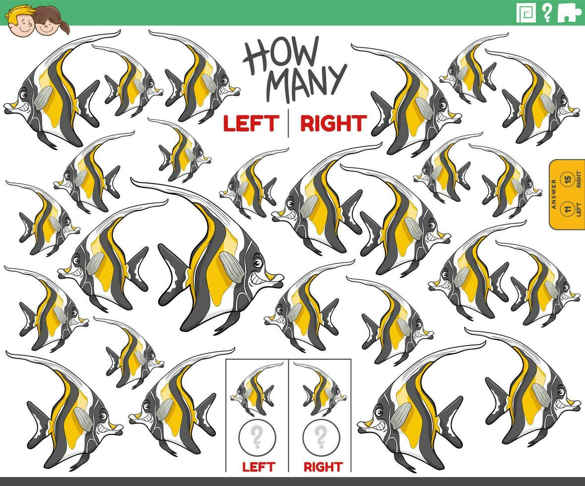 counting left and right pictures of cartoon fish animal vector