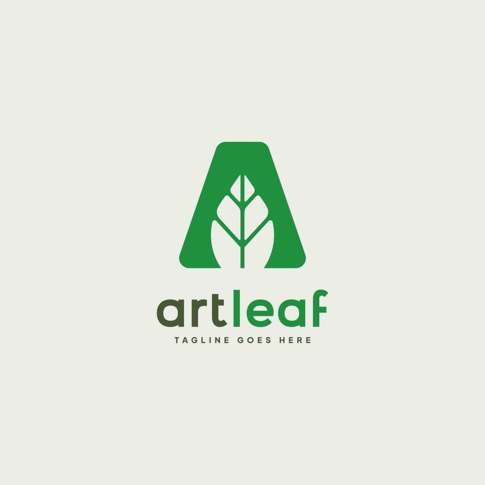 Letter A leaf logo with negative space style. vector