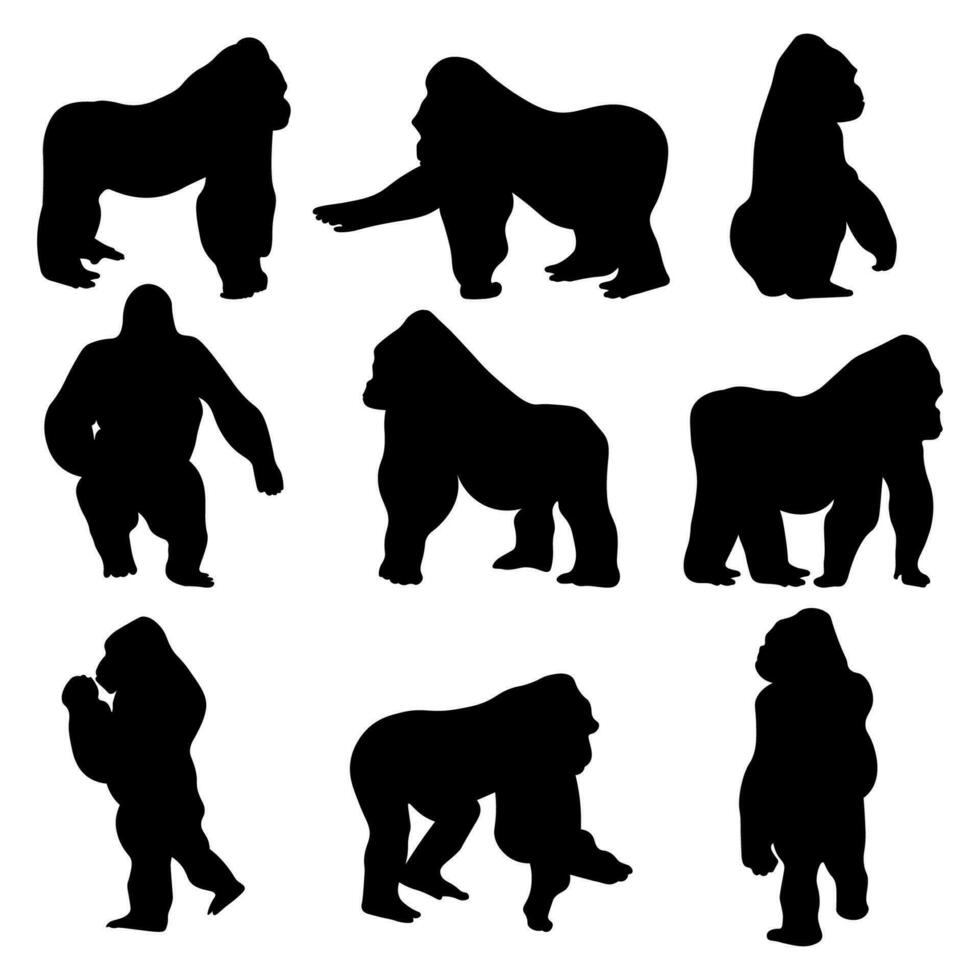 Gorilla silhouettes vector illustration set eps.