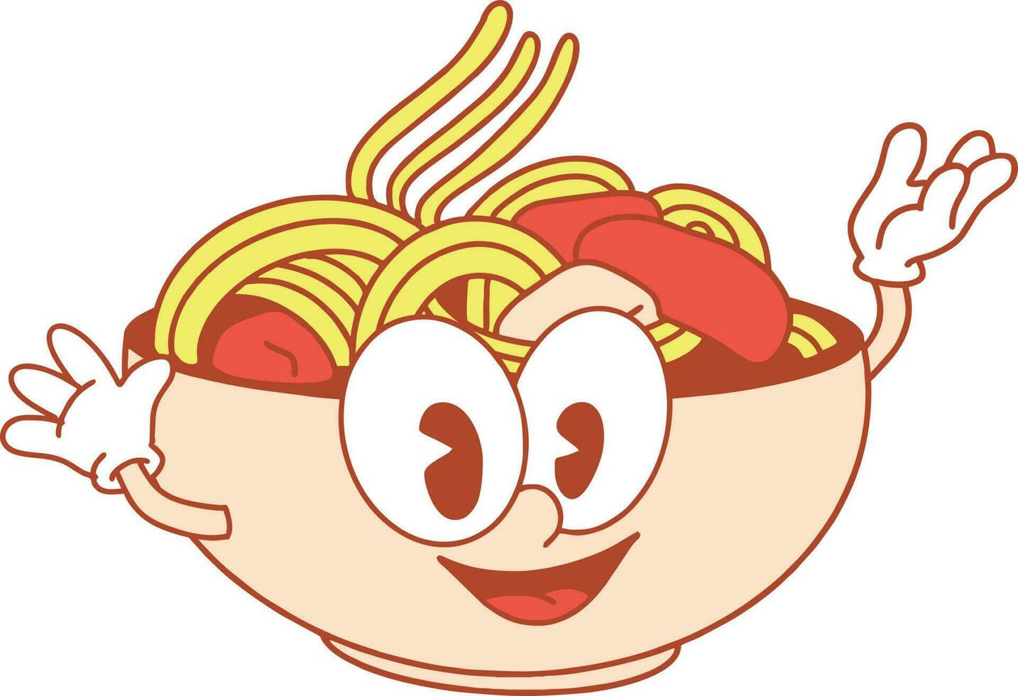 dibujos animados ilustración de un cuenco de fideos con sonriente rostro. vector