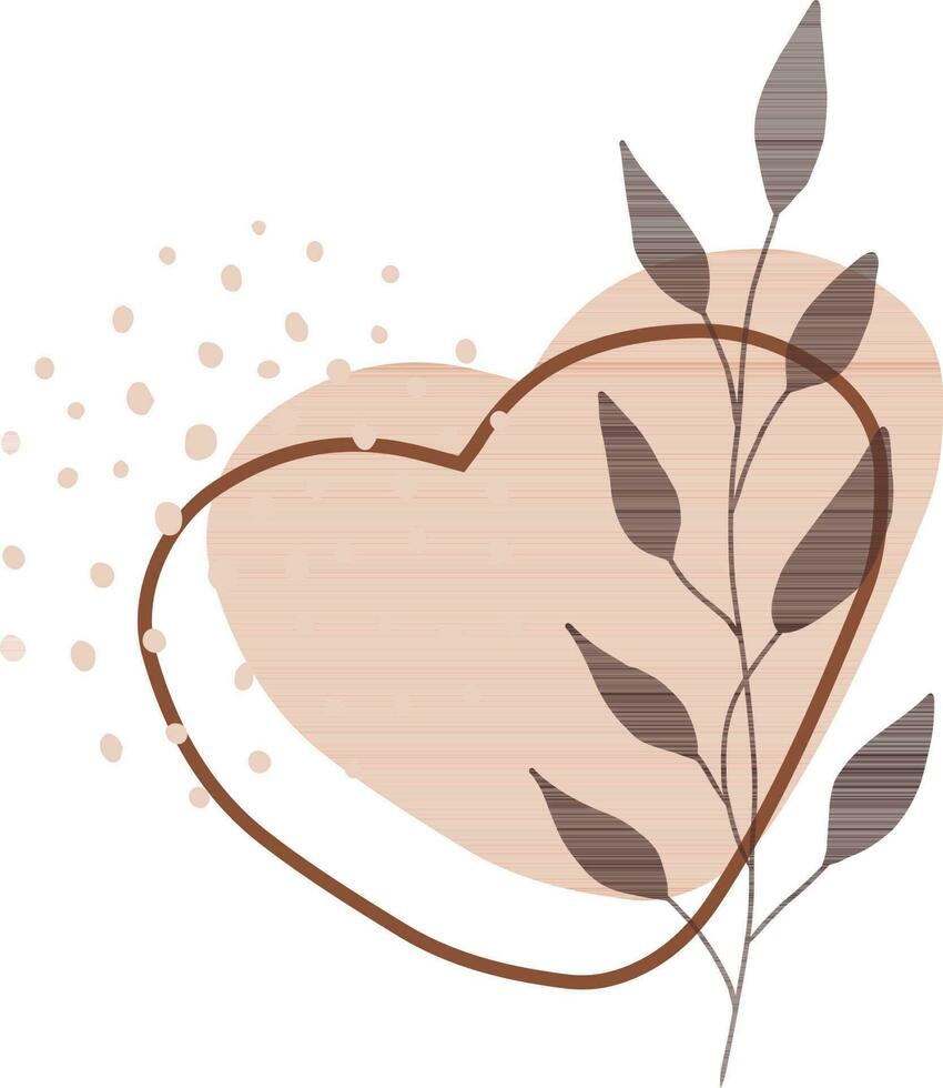 Heart with leaves and dots. Hand drawn vector illustration isolated on white background.