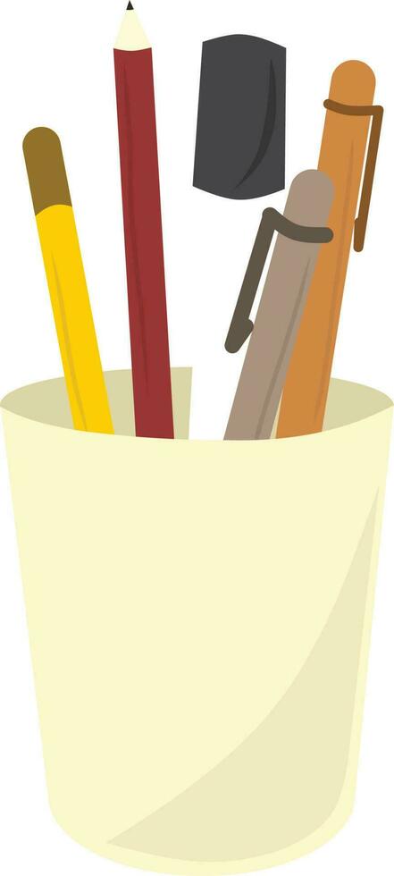 Pencils in a cup. Vector illustration isolated on white background.
