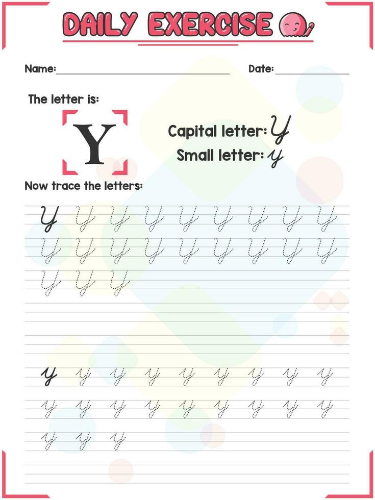 Cursive Alphabet Letter Tracing Practice and Handwriting Exercise for Primary and Kindergarten School Kids vector