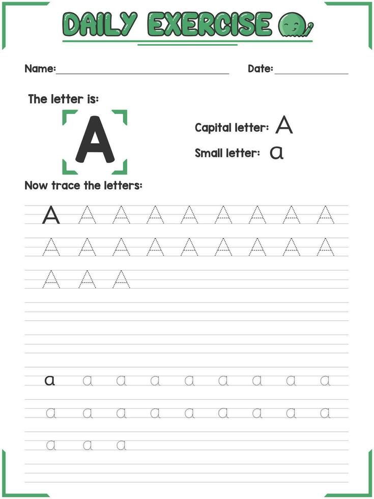 Cursive Alphabet Letter Tracing Practice and Handwriting Exercise for Primary and Kindergarten School Kids vector