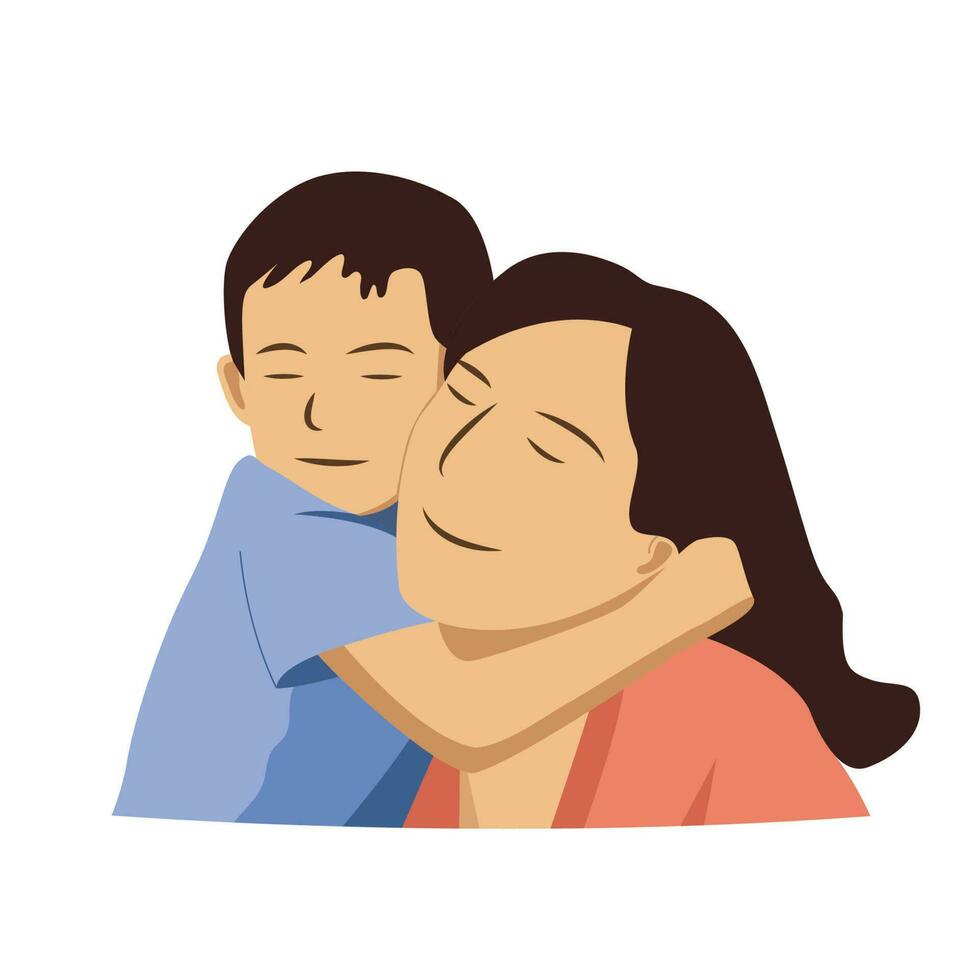 linda joven niño abrazando y acurrucarse su adorable madre vistoso vector plano dibujo