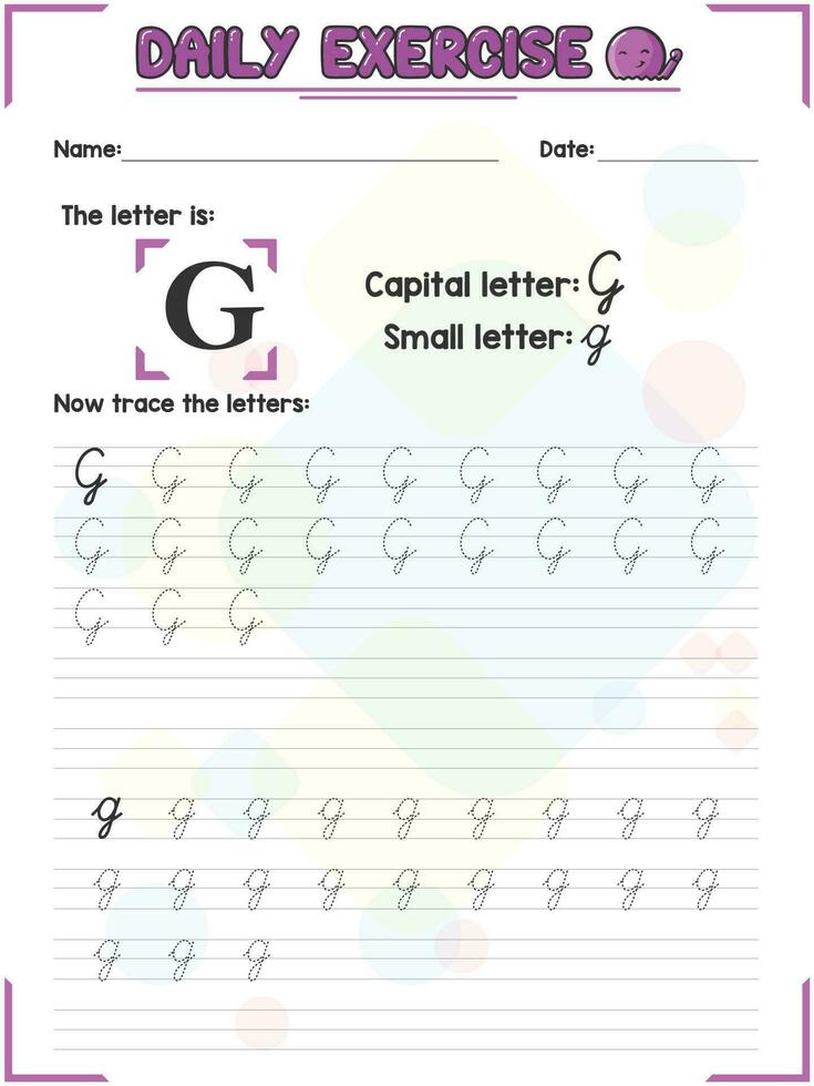 Cursive Alphabet Letter Tracing Practice and Handwriting Exercise for Primary and Kindergarten School Kids vector