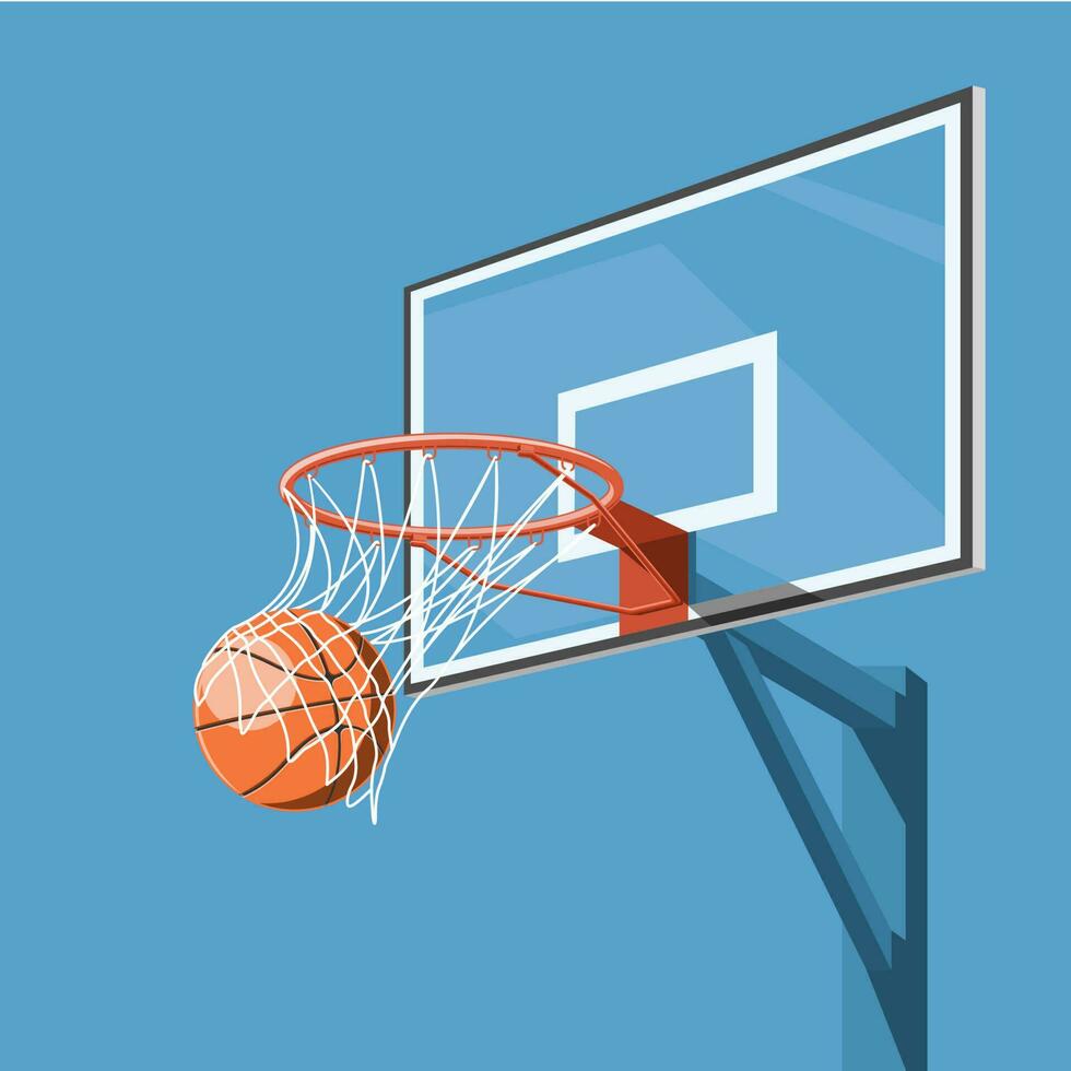 Basketball through the hoop with a blue-sky background vector illustration for printing