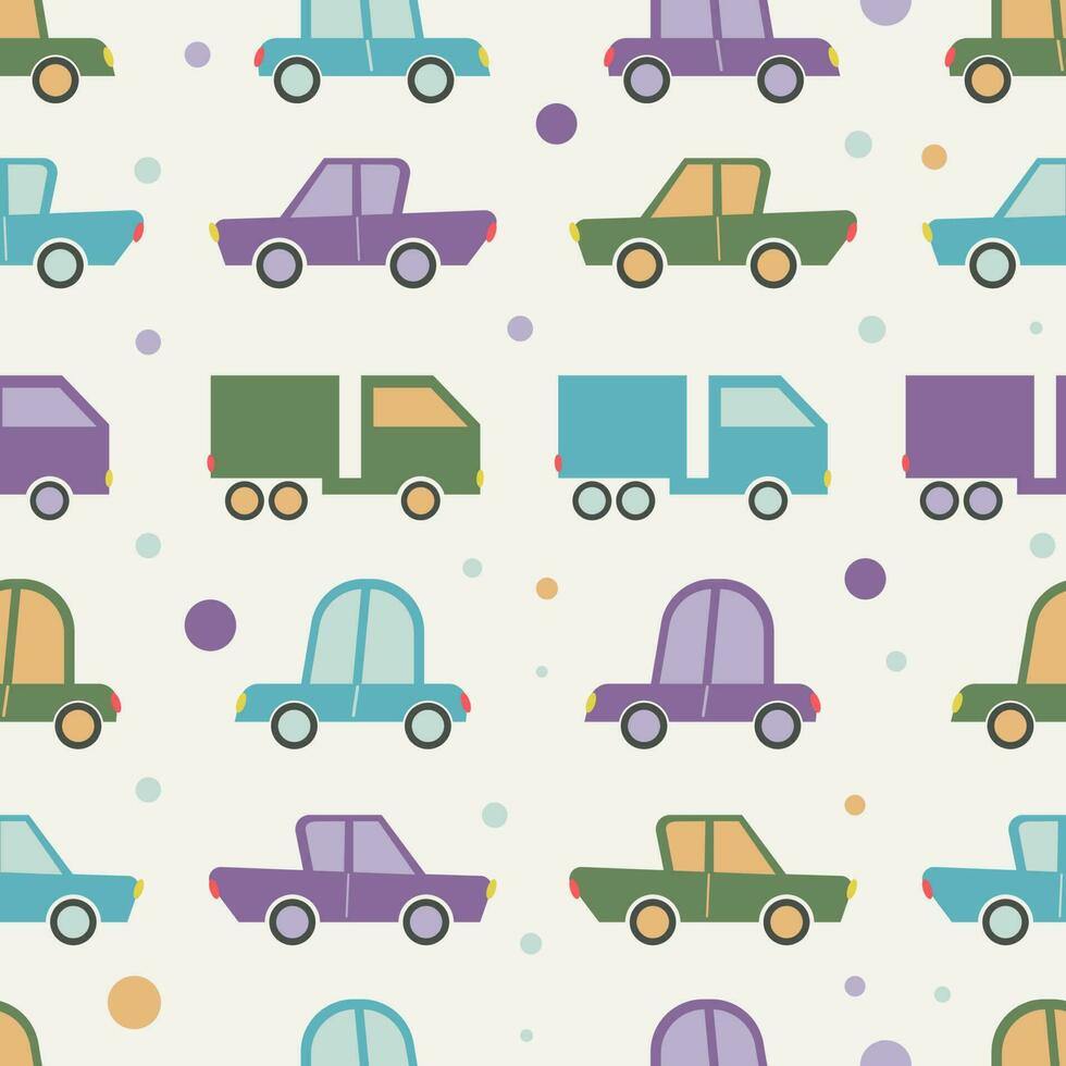 Cartoon Transportation Background for Kids. Vector Seamless Pattern with Cute Cars