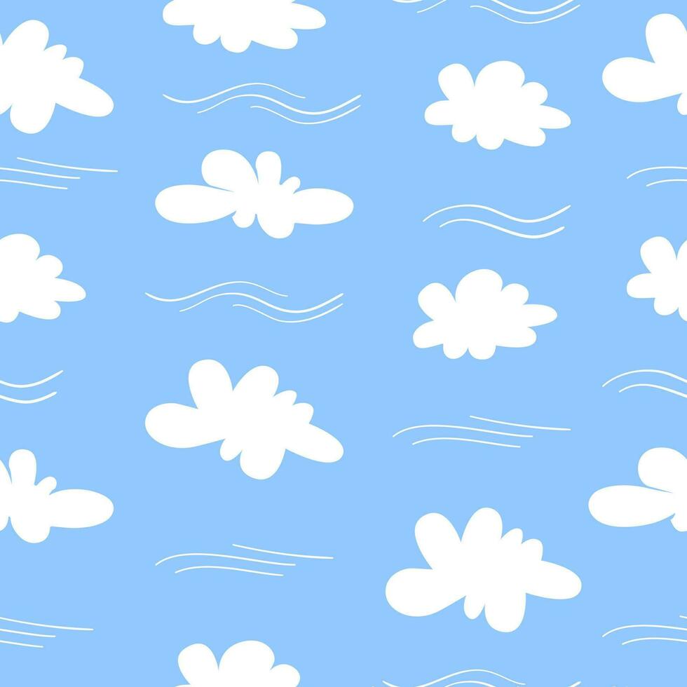 Simple cloud pattern with blue and white color in flat style. Seamless pattern background suitable for print and decorative needs vector