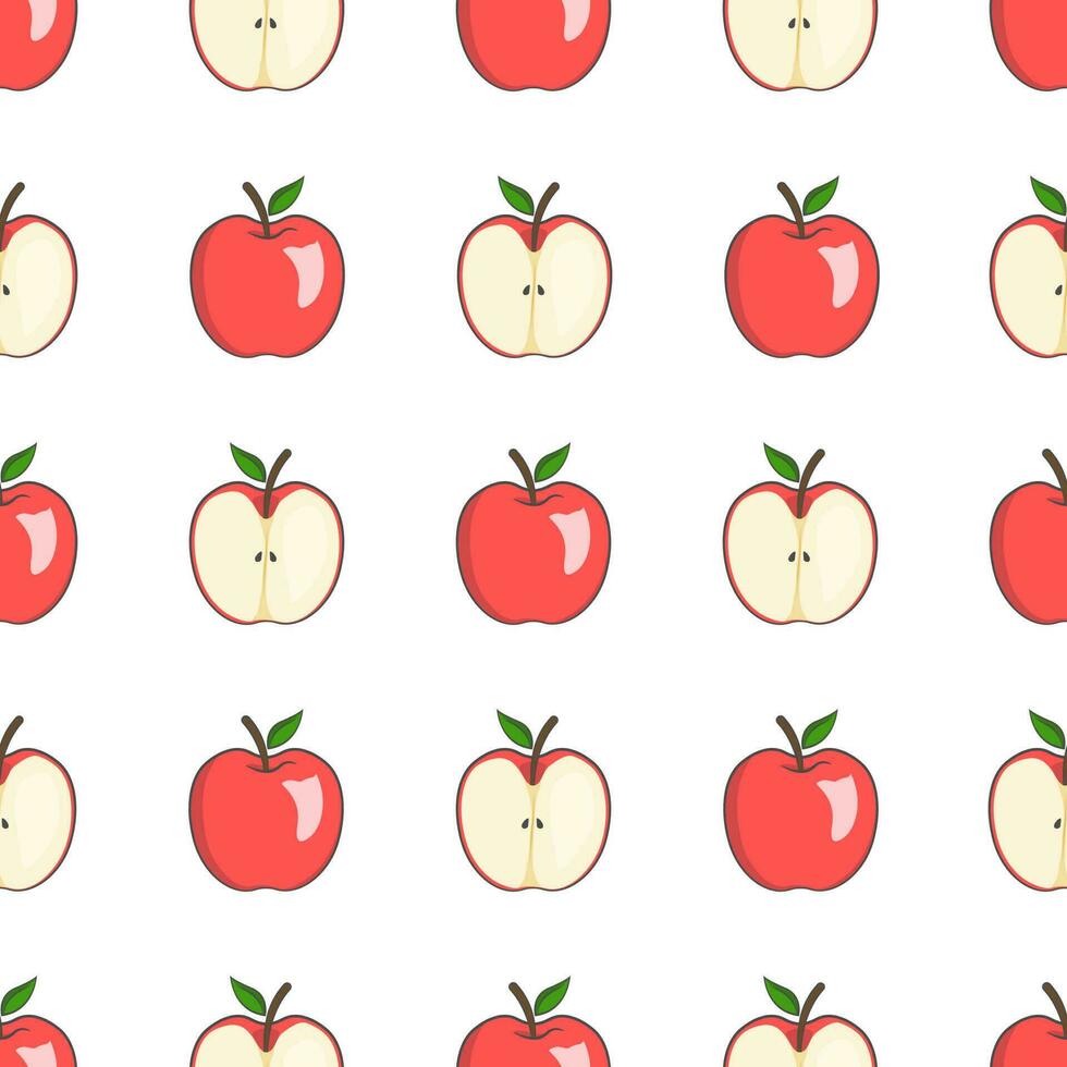 Seamless pattern of whole and sliced apples with a white background is perfect for creative print needs vector