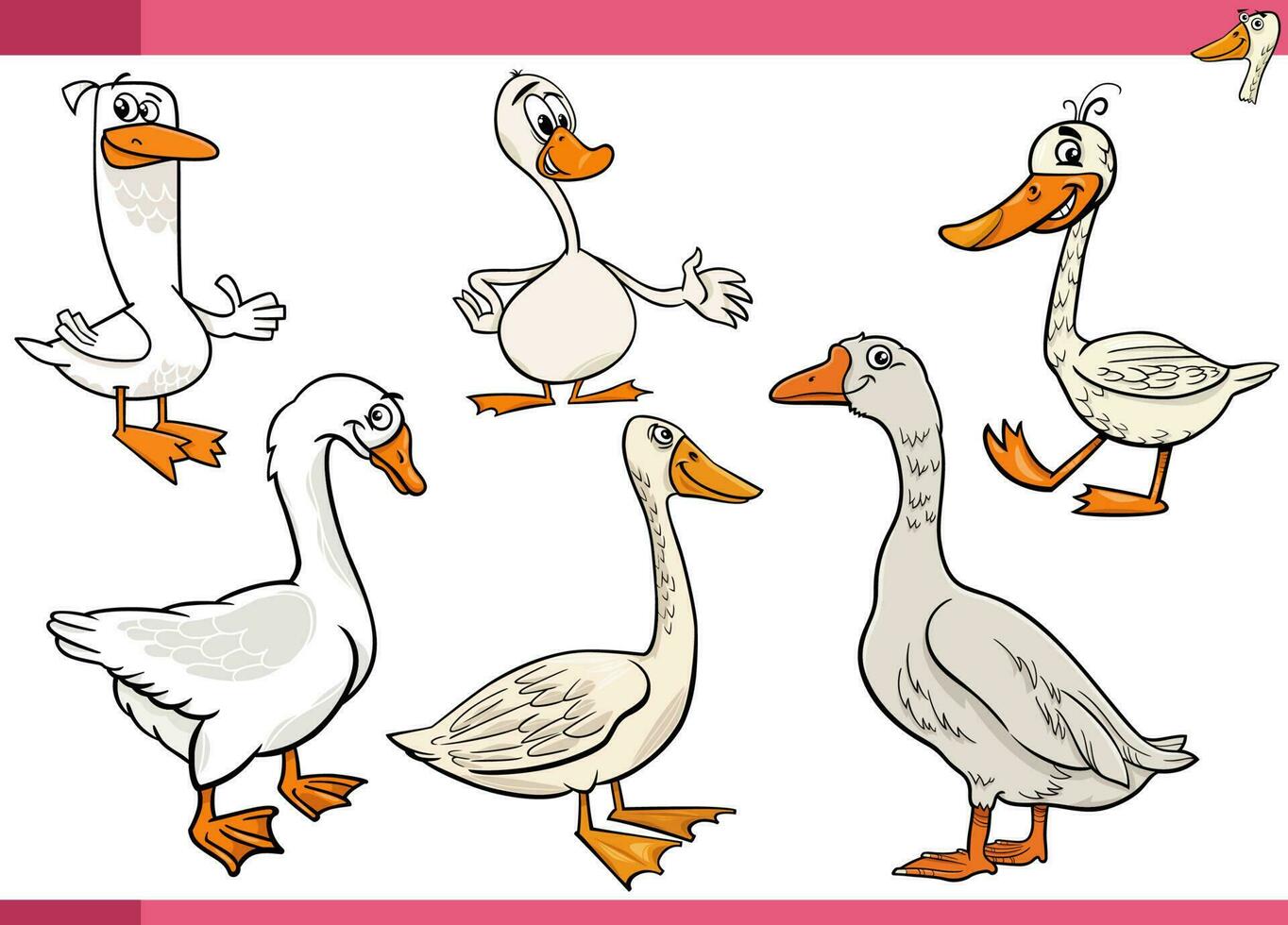 cartoon geese farm birds animal characters set vector