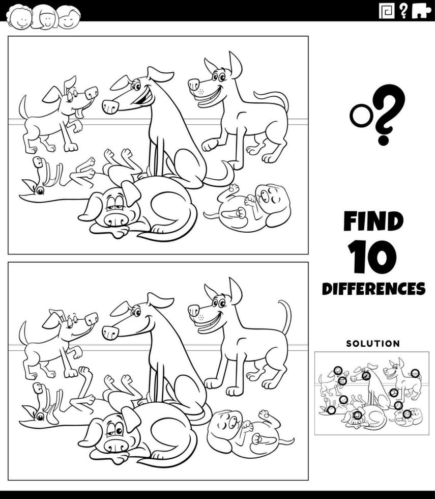 differences activity with cartoon dogs coloring page vector