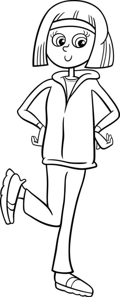 funny cartoon teen girl character coloring page vector