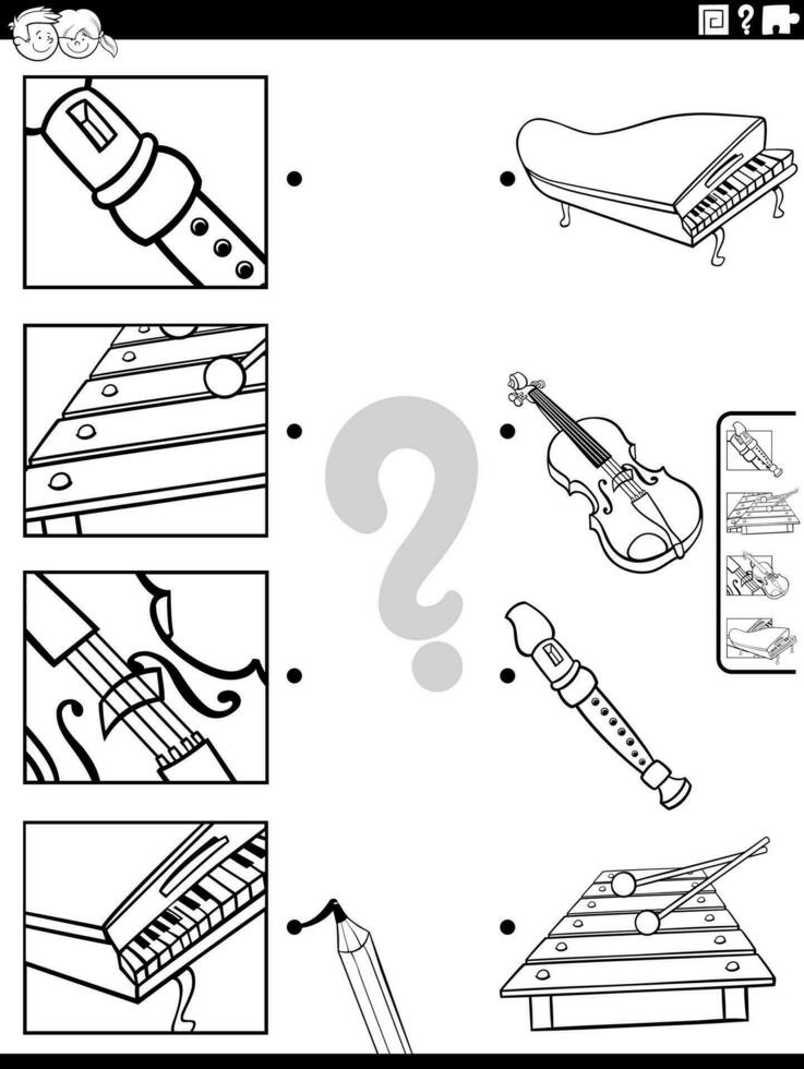 match musical instruments and clippings activity coloring page vector