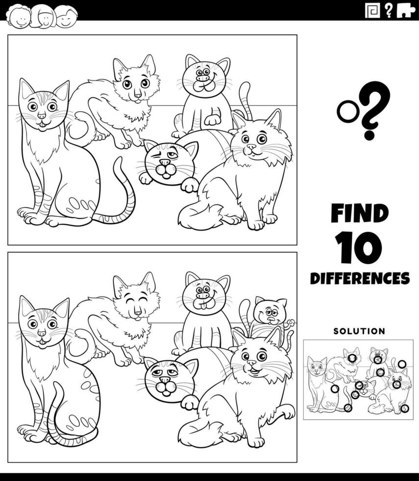 differences activity with cats characters coloring page vector