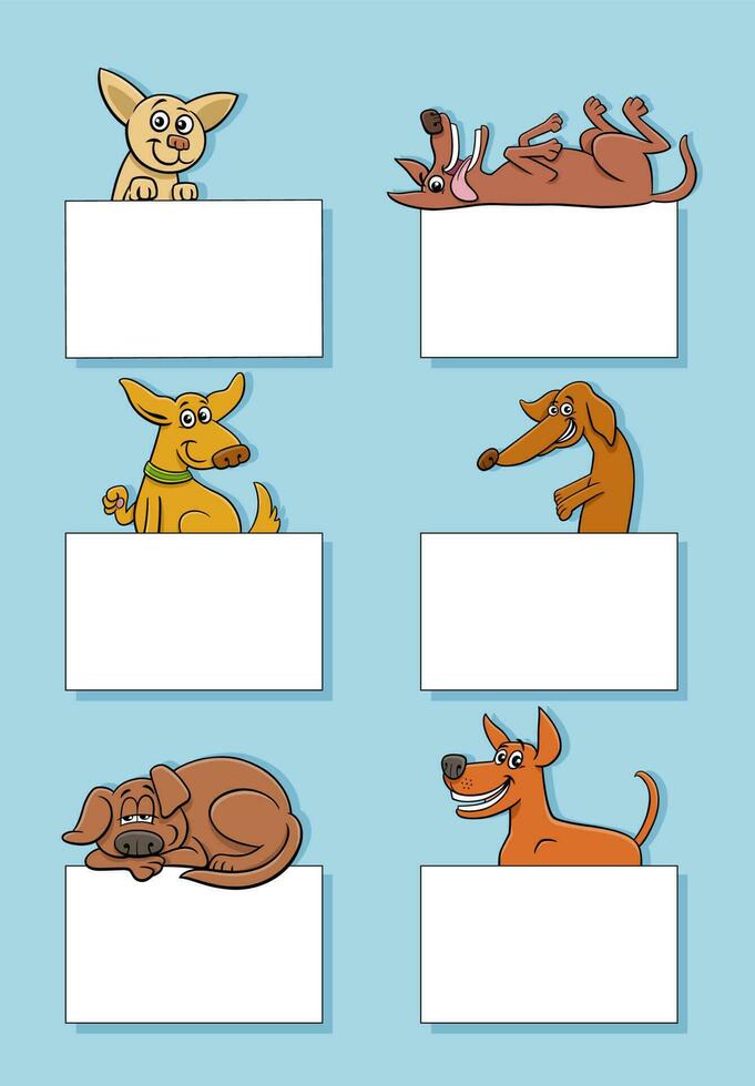 cartoon dogs and puppies with cards design set vector