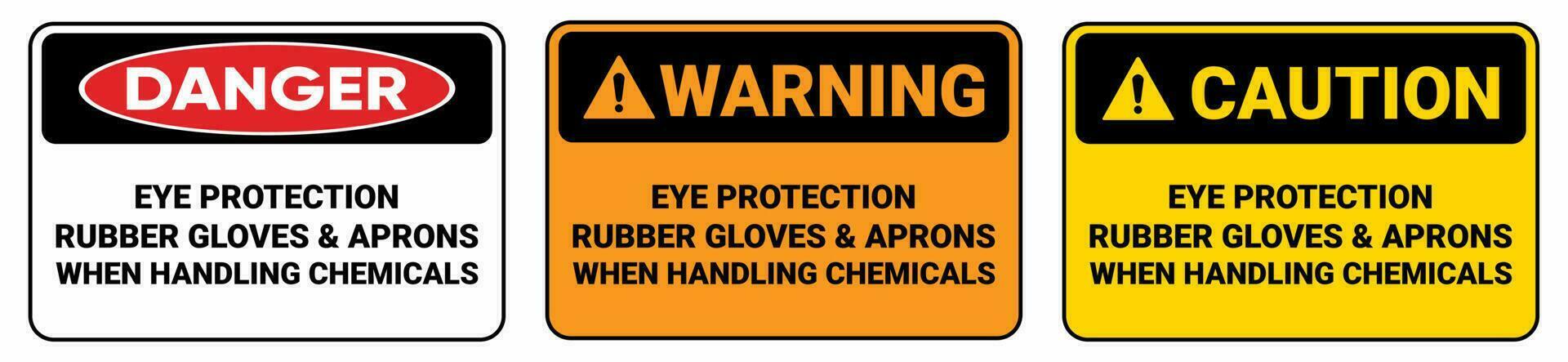 Safety sign Eye Protection Rubber Gloves and Aprons When Handling Chemicals. sign warning, caution and danger Isolate On yellow Background Label. EPS10 vector