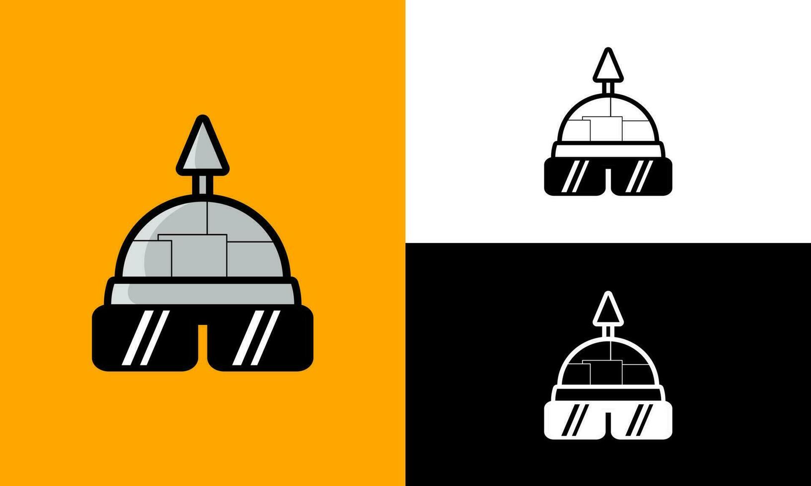 medieval hierro casco logo con avanzado juego de azar lentes vector. describe tecnológico progreso. Perfecto para empresa logotipos, juego de azar equipos, Deportes, grupos, tecnología y más. vector