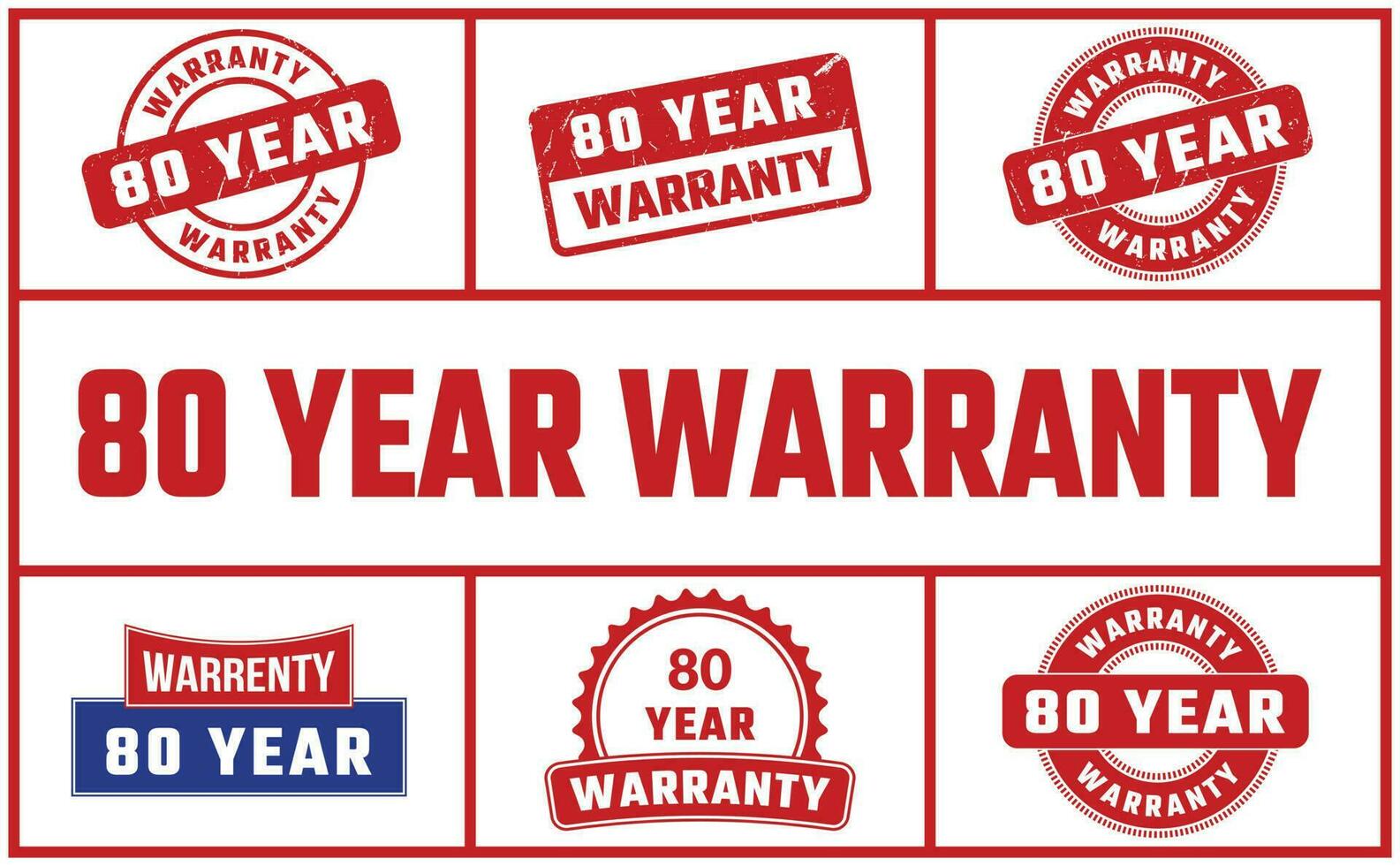 80 Year Warranty Rubber Stamp Set vector