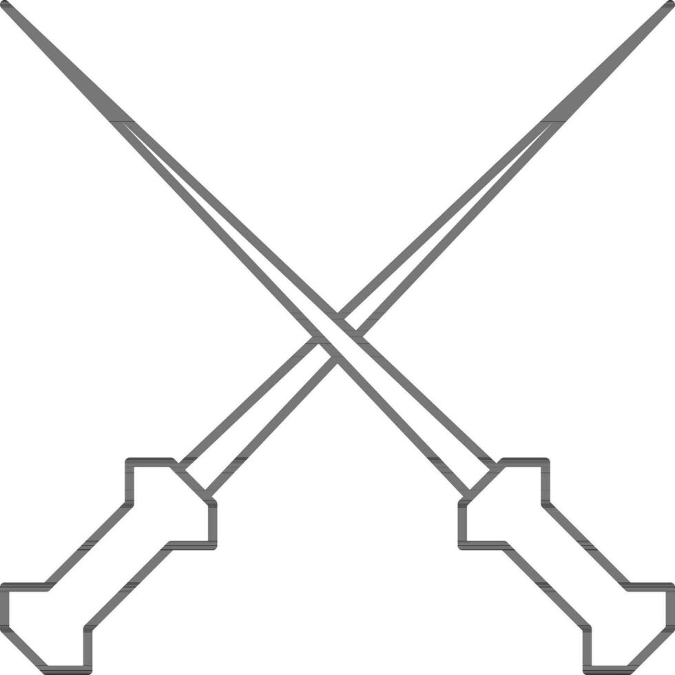 Crossed Fencing Icon In Black Line Art. vector