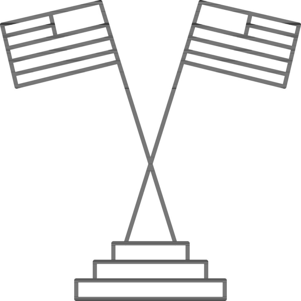 dos cruzado americano bandera icono en negro línea Arte. vector