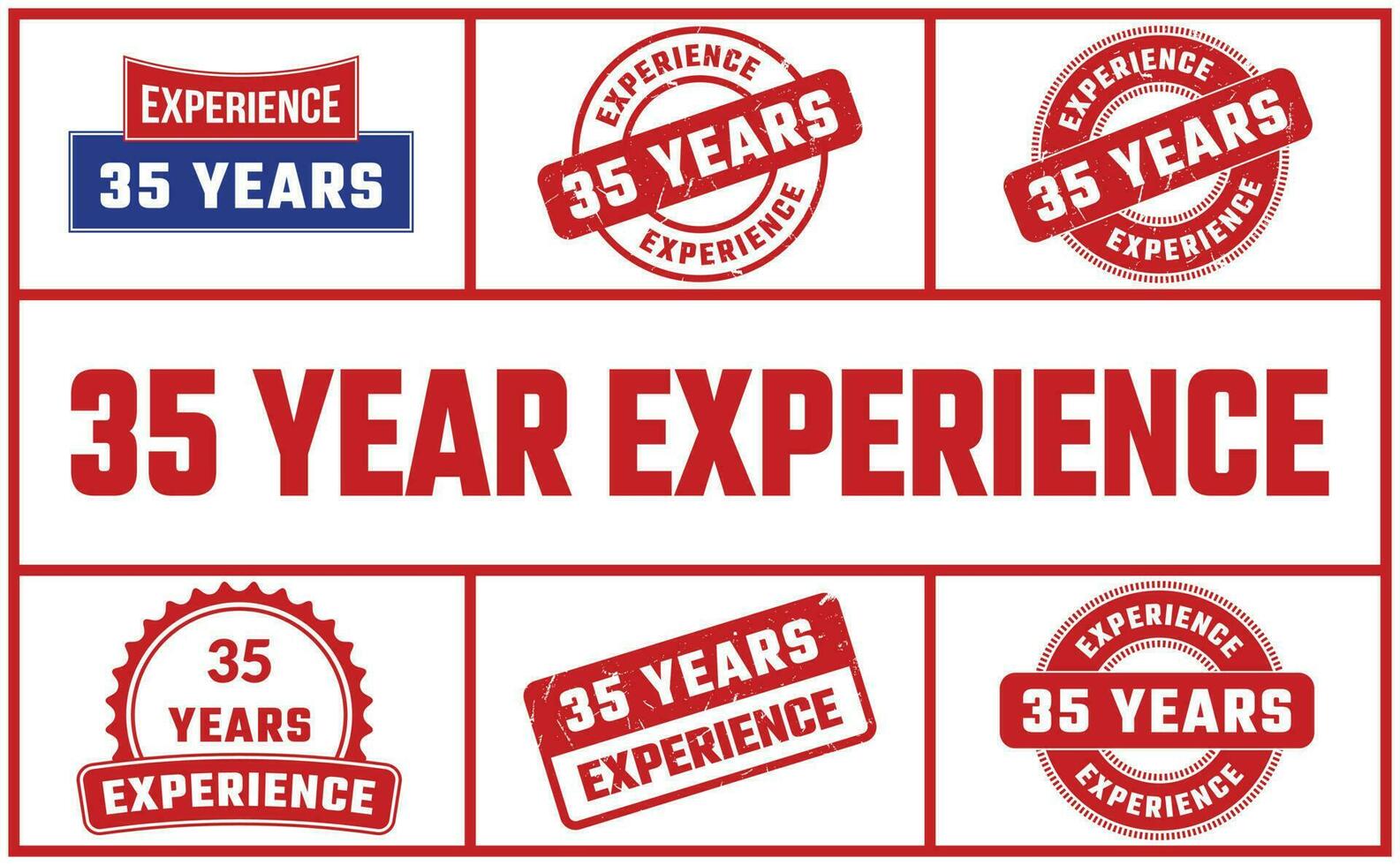 35 Years Experience Rubber Stamp Set vector