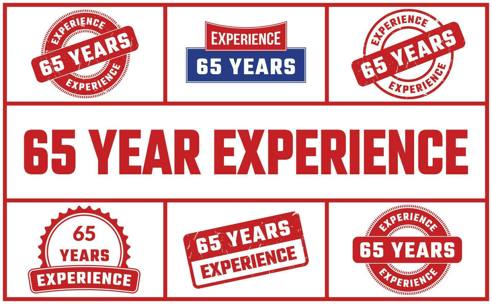 65 Years Experience Rubber Stamp Set vector