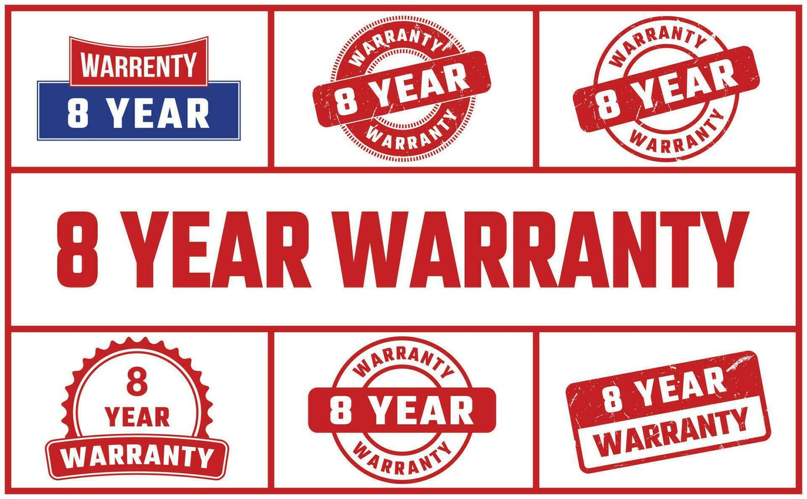 8 Year Warranty Rubber Stamp Set vector