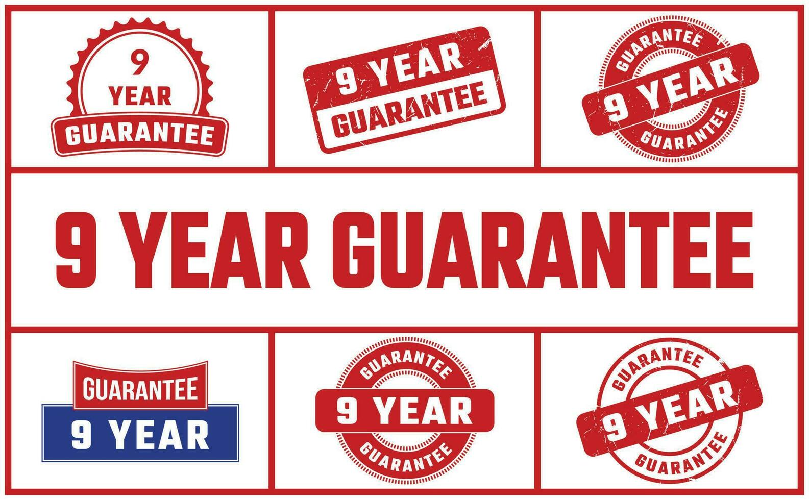 9 Year Guarantee Rubber Stamp Set vector