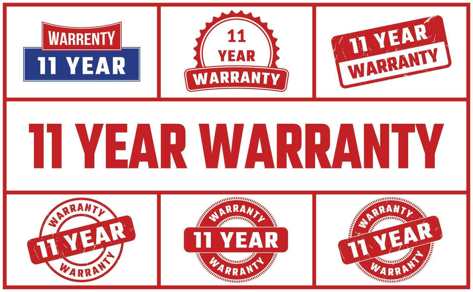 11 Year Warranty Rubber Stamp Set vector