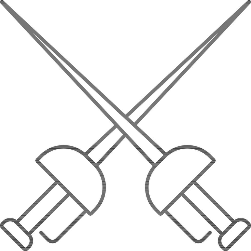 Cross Swords Icon in Thin Line Art. vector