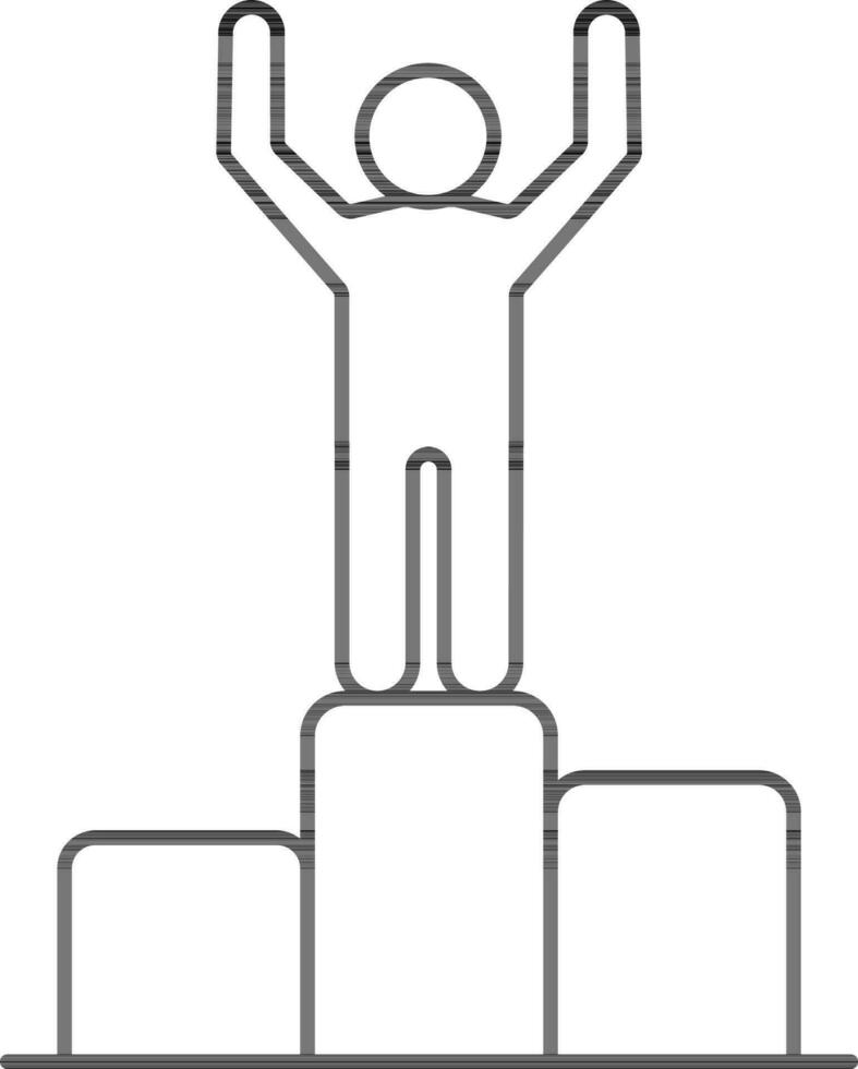 Winner Man Standing On First Rank Podium Line Art Icon. vector