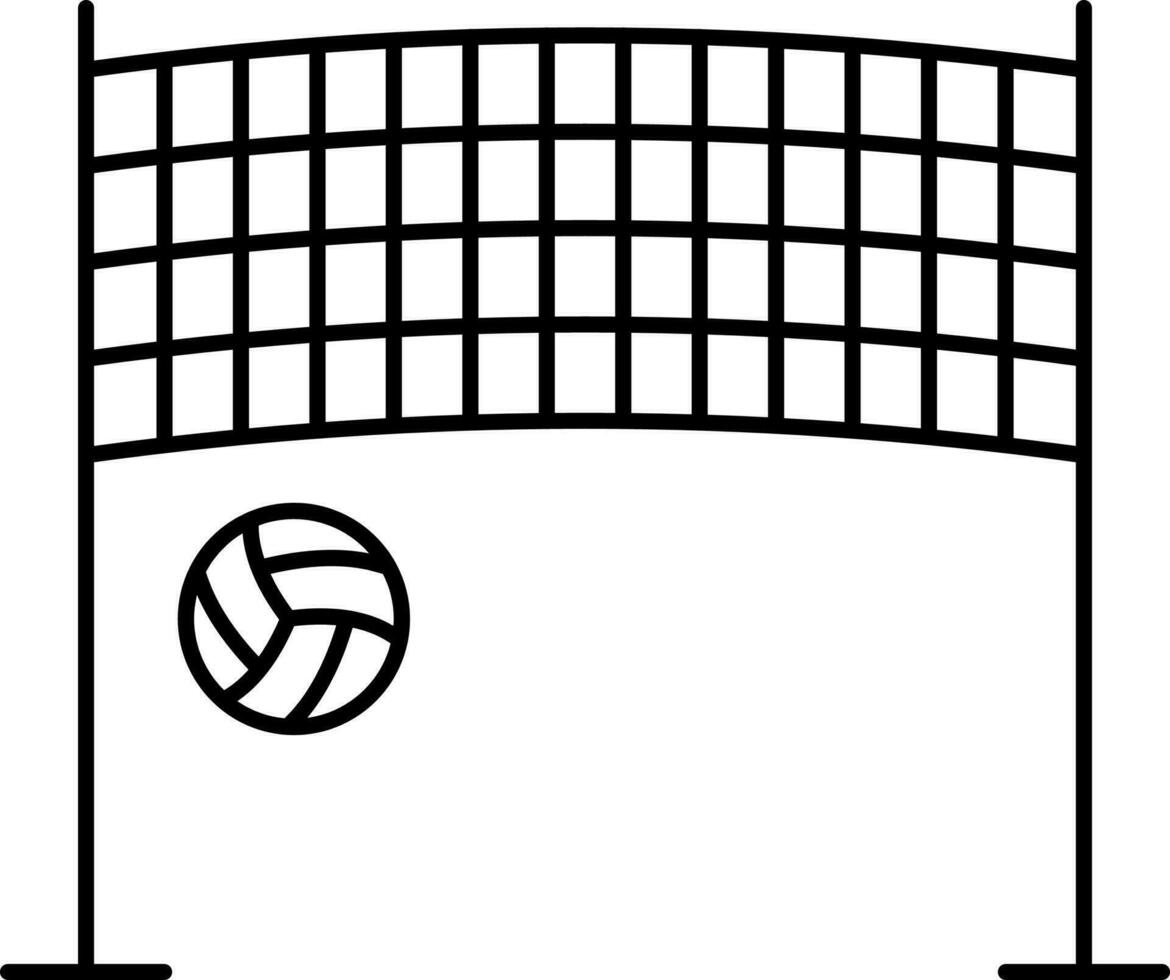 Flat Style Volleyball With Net Line Art Icon. vector