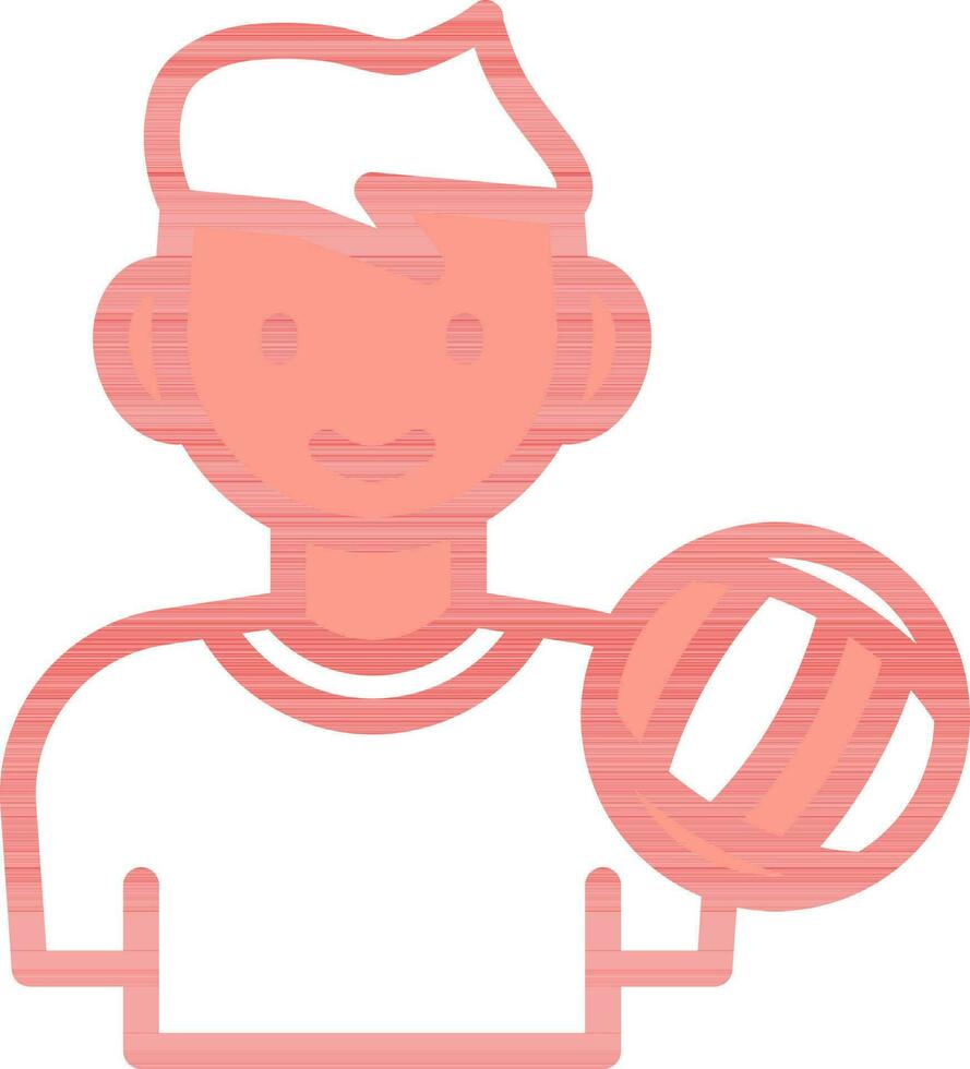 Young Boy With Volleyball Icon In Red And White Color. vector