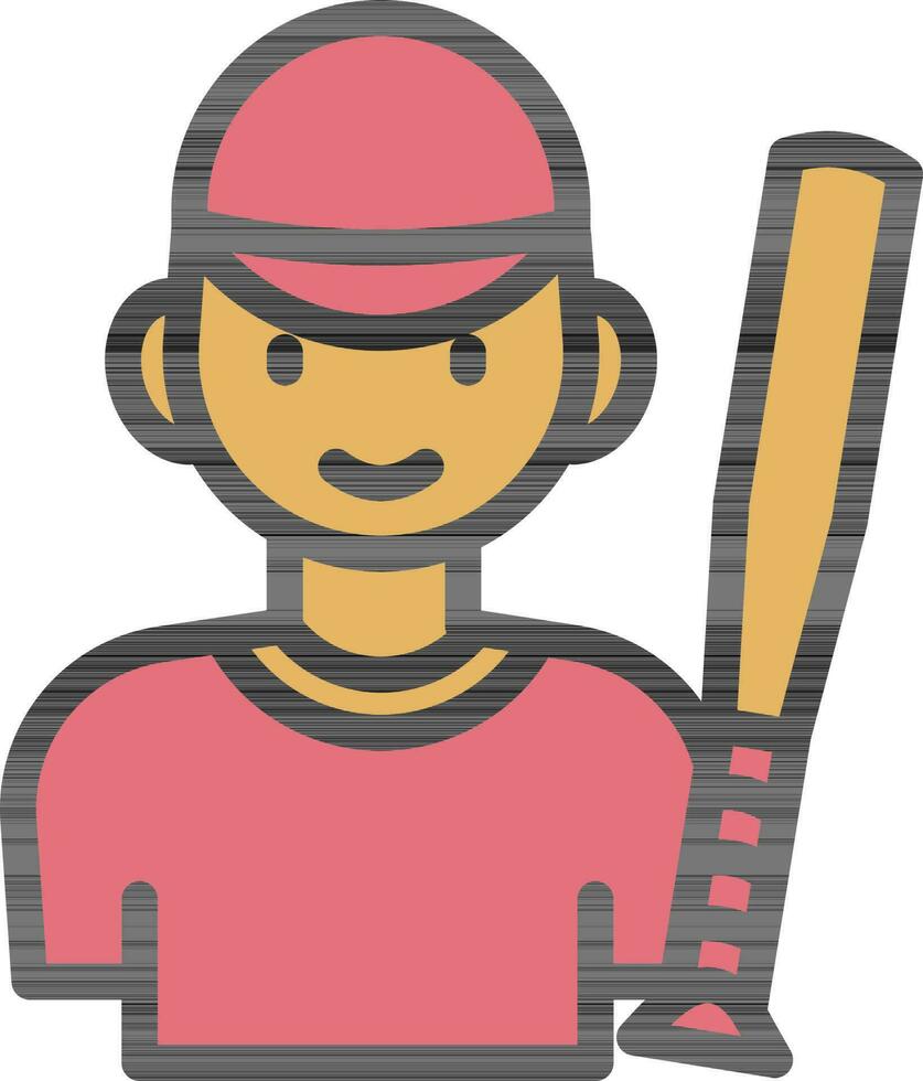 Illustration Of Boy Holding Bat Icon In Red And Yellow Color. vector