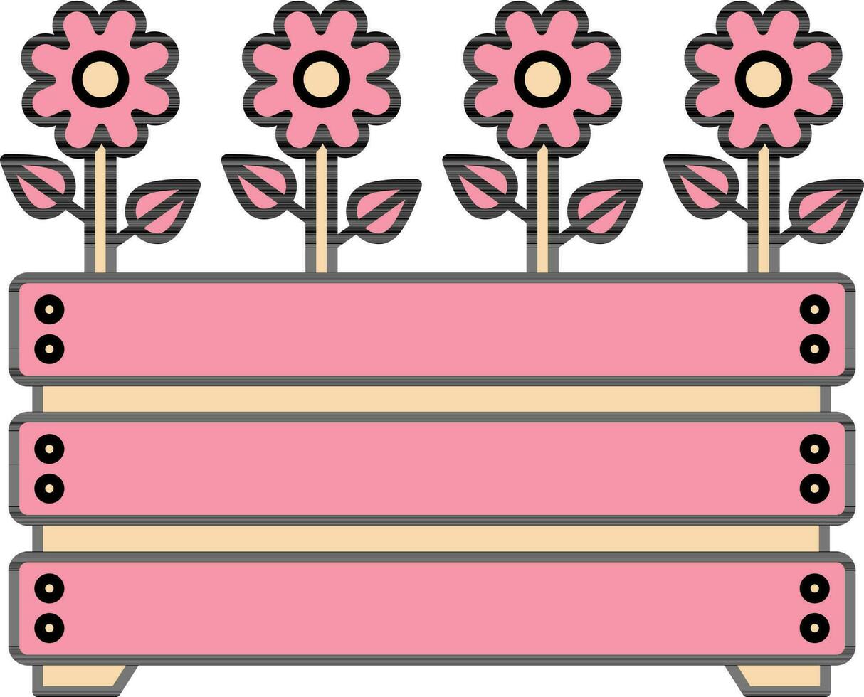 Flat Style Flowers In Wooden Box Icon. vector