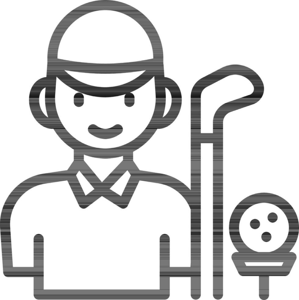 Young Man With Ice Hockey Icon Or Symbol In Thin Line. vector