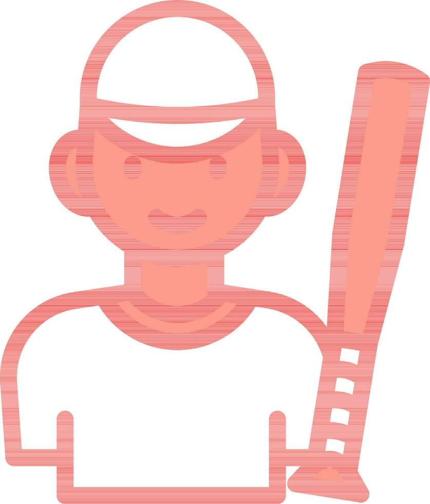 Illustration Of Boy Holding Bat Icon In Red And White Color. vector