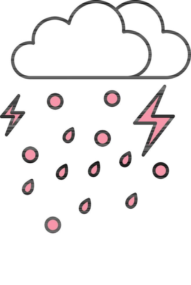 Thunderstorms Rainy Cloud Icon In White And Pink Color. vector