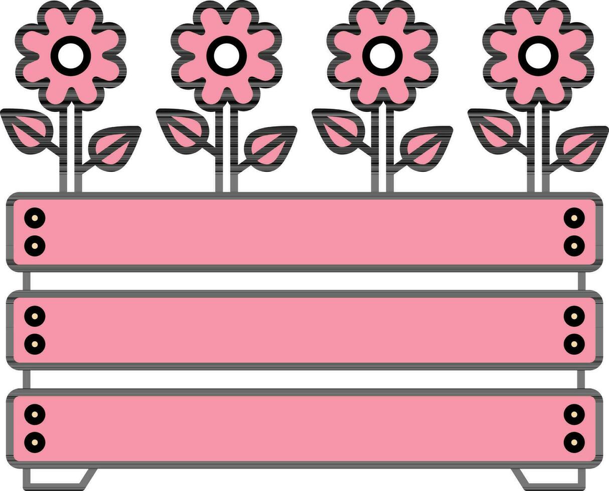 Flat Style Flowers In Wooden Box Icon. vector