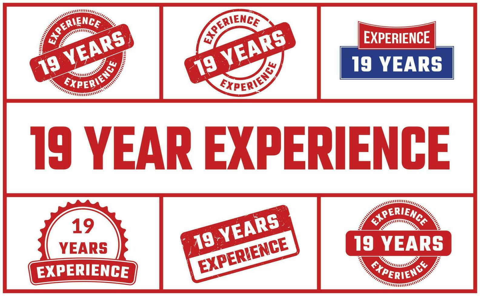 19 Years Experience Rubber Stamp Set vector