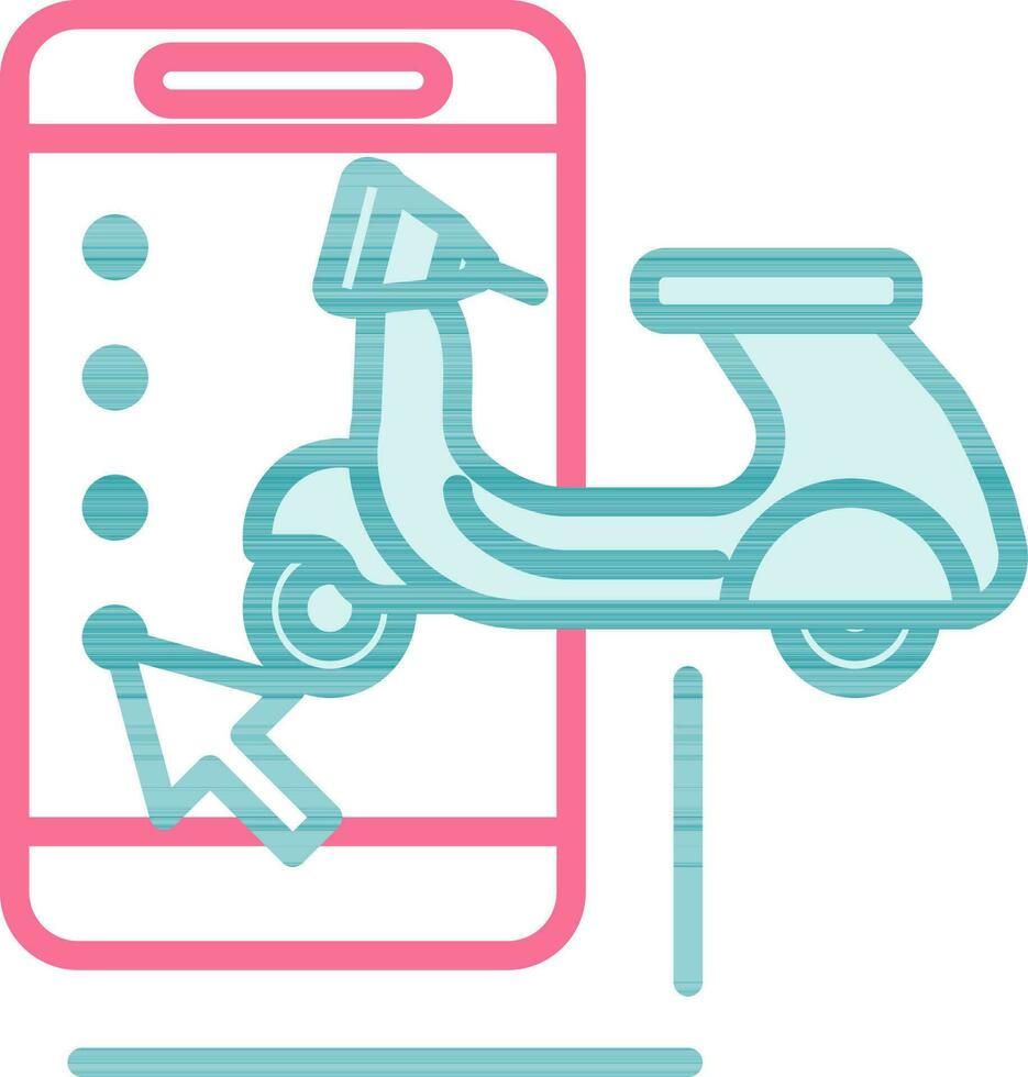 Online Check Scooty List For Online Shopping Automobile Teal And Red Icon Or Symbol. vector