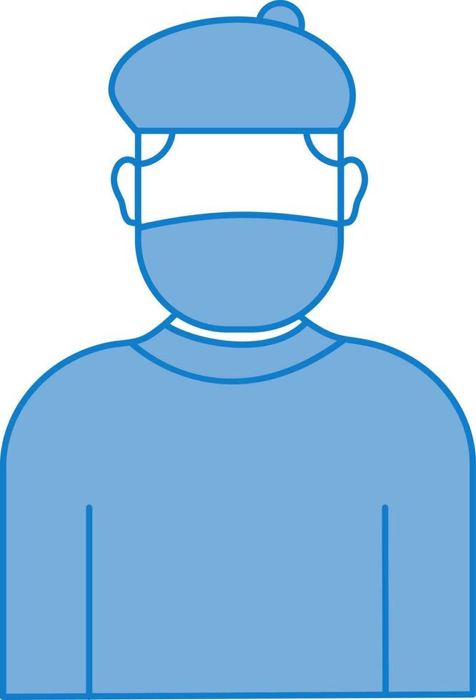 Illustration Of Cartoon Man Wear Mask Icon In Blue And White Color. vector