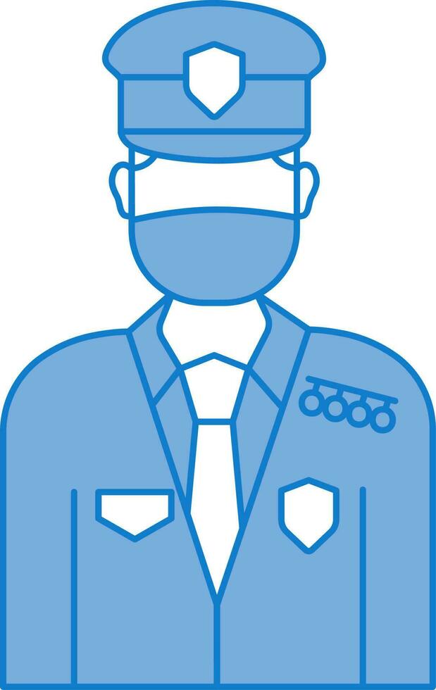 Blue And White Policeman Wearing Mask Icon Or Symbol. vector