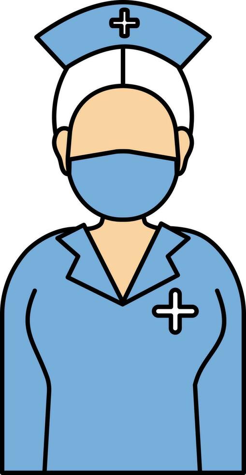 Illustration Of Nurse Wearing Mask Icon In Blue And Peach Color. vector