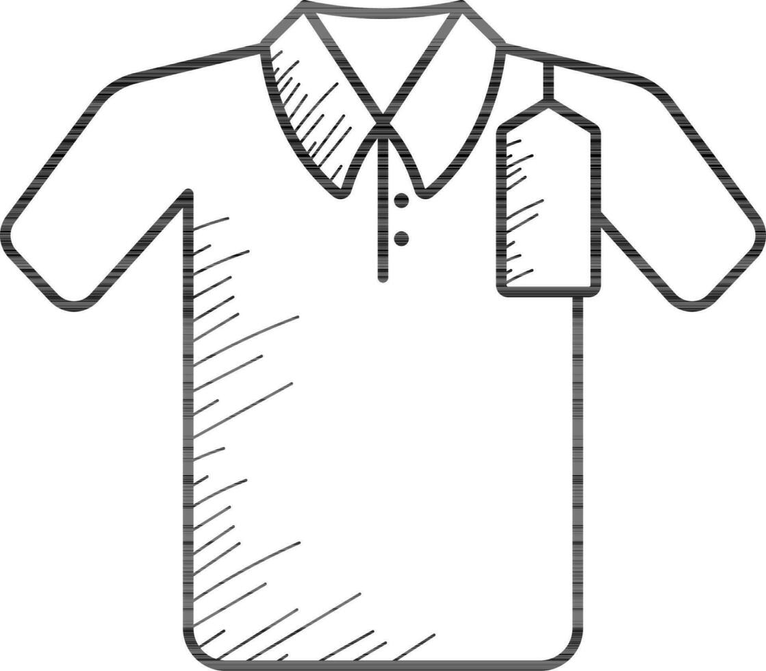 T-Shirt And Tag Icon In Black Line Art. vector