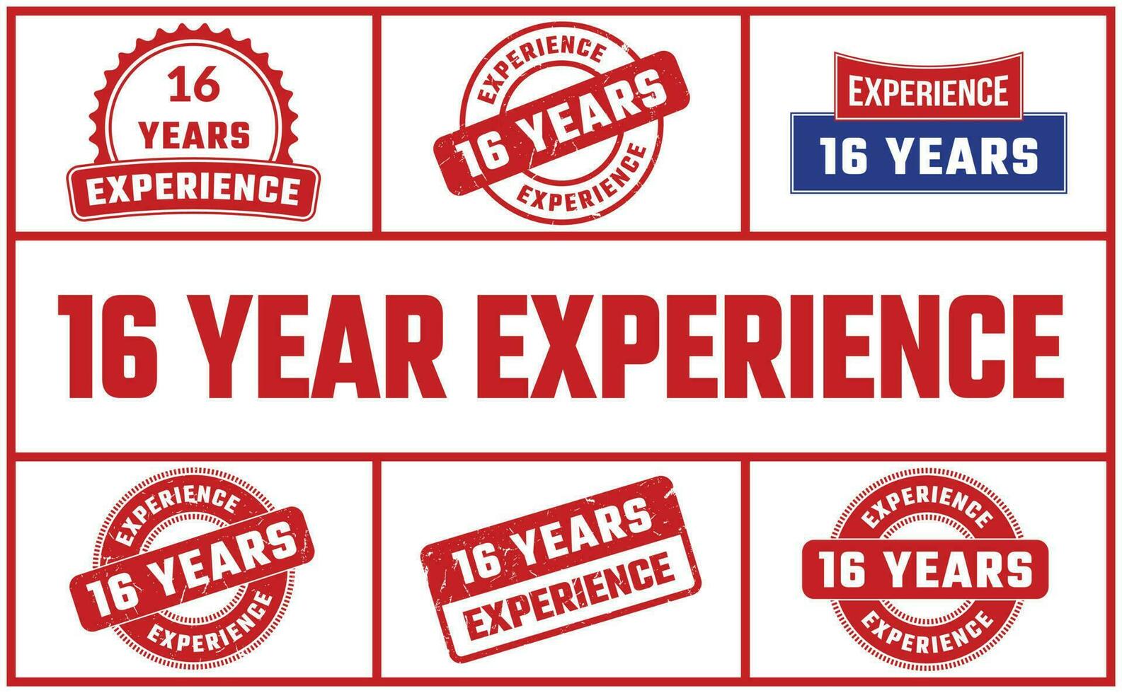 16 Years Experience Rubber Stamp Set vector